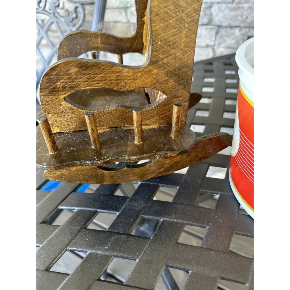 Hand Made Rocking Chair Thread Holder With Bucket Old Buttons Vintage